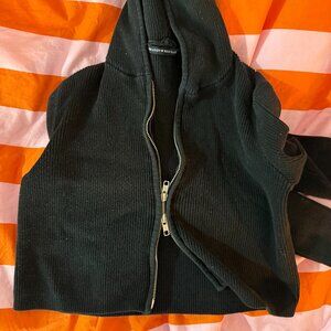 Brandy Melville Cropped Black Zip-Up Cardigan